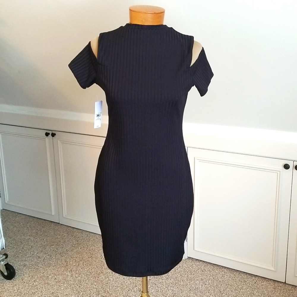 Guess black stretch cold shoulder dress